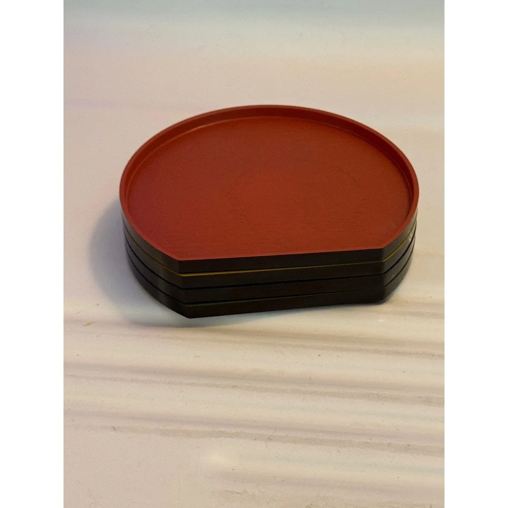 Vintage Set‎ of 4 Colorful Daiso Style D-Shape Appetizer Trays Small Plates
